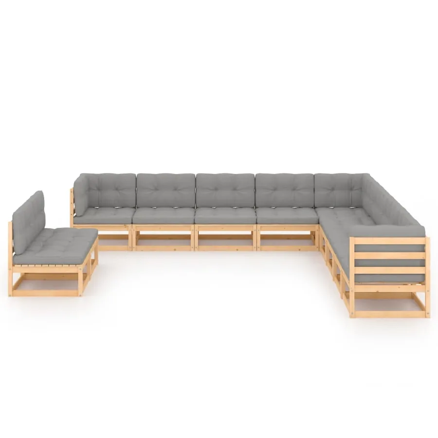 Salon de jardin 11 pcs avec coussins Bois de pin massif - 2