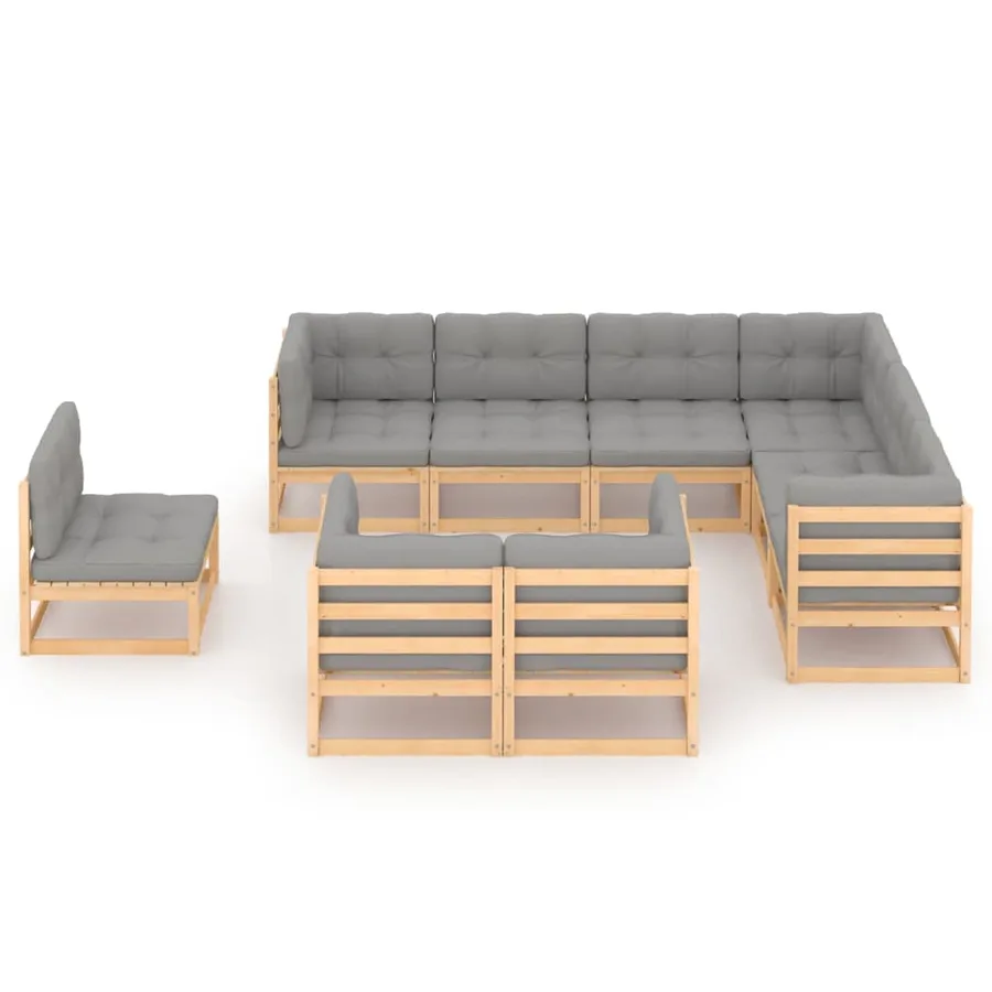 Salon de jardin 9 pcs avec coussins Bois de pin massif - 2