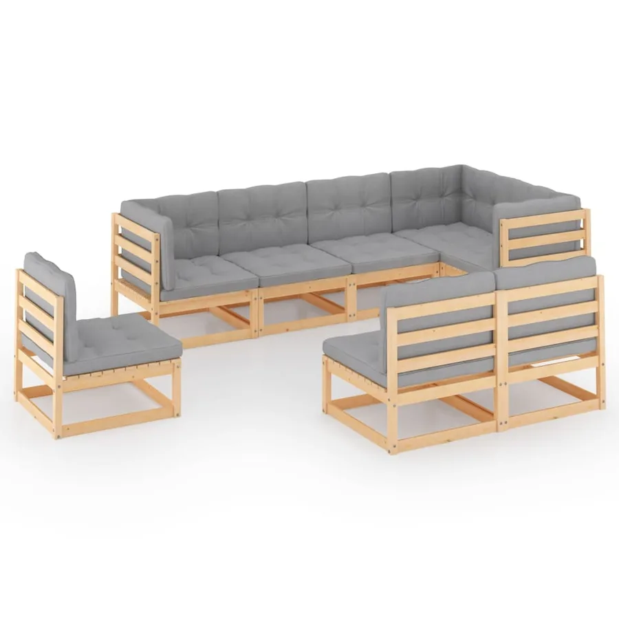 Salon de jardin 8 pcs avec coussins Bois de pin massif - 2