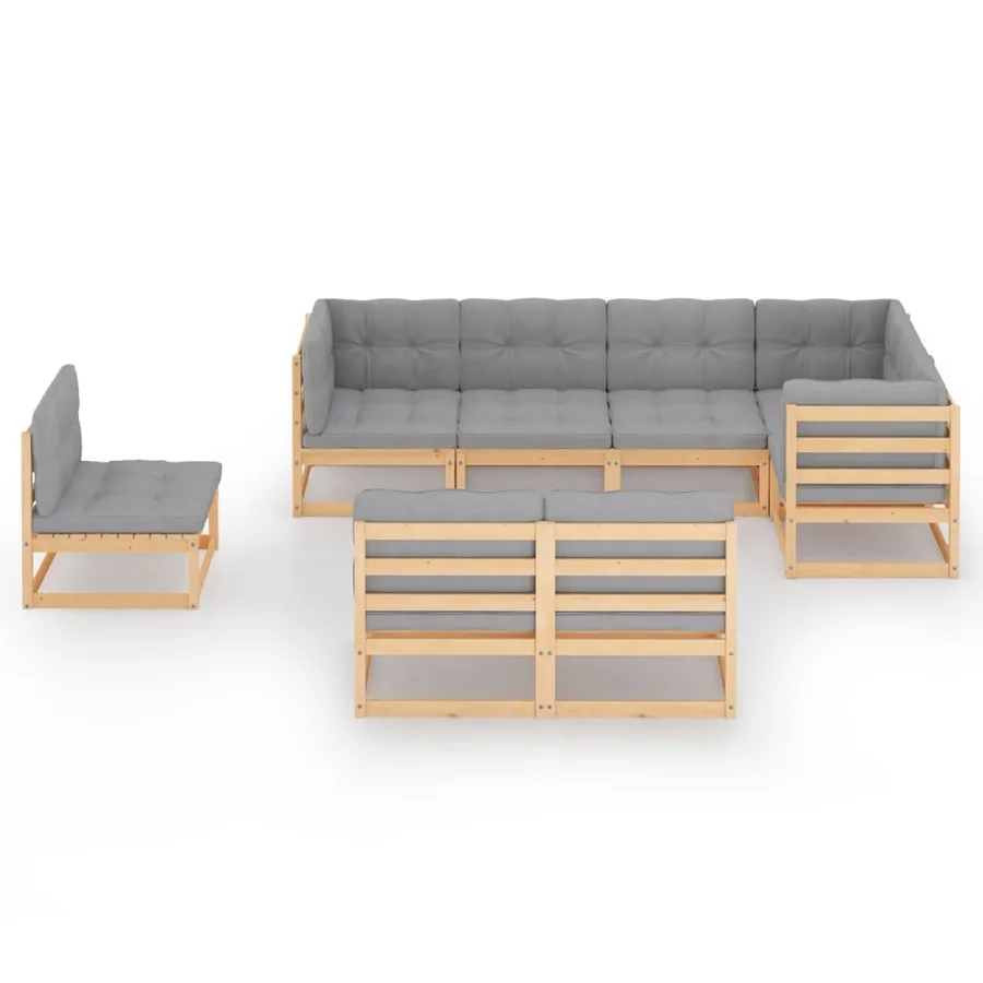 Salon de jardin 8 pcs avec coussins Bois de pin massif - 3