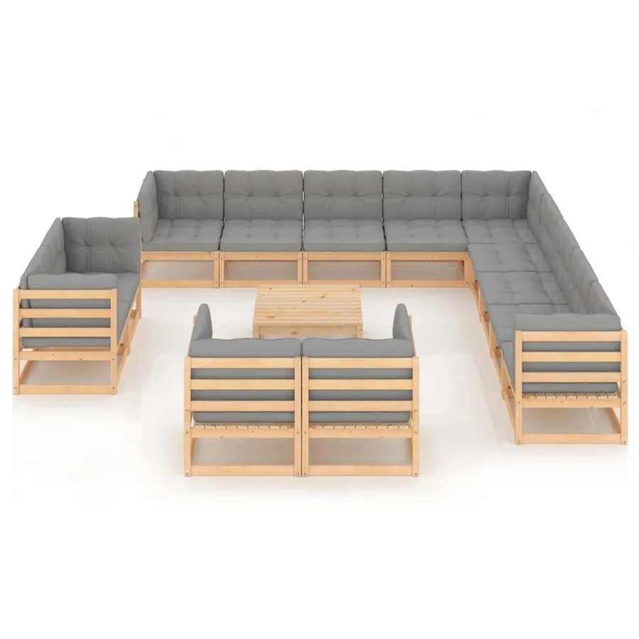 Salon de jardin 14 pcs avec coussins Bois de pin massif - 2