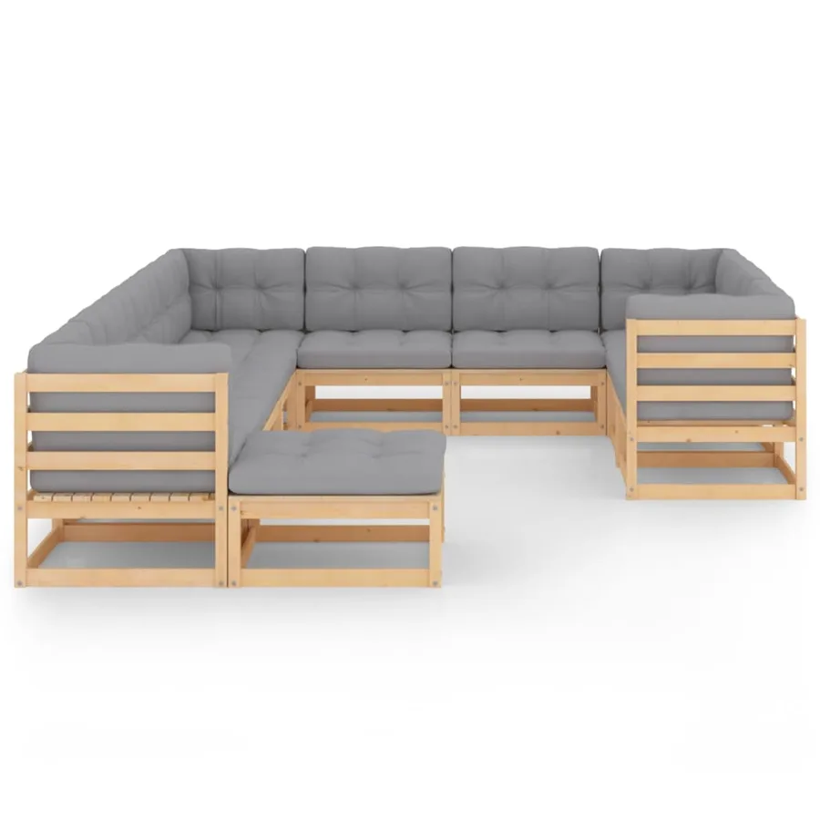 Salon de jardin 11 pcs avec coussins Bois de pin massif - 2