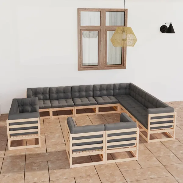 Salon de jardin 12 pcs avec coussins Bois de pin massif