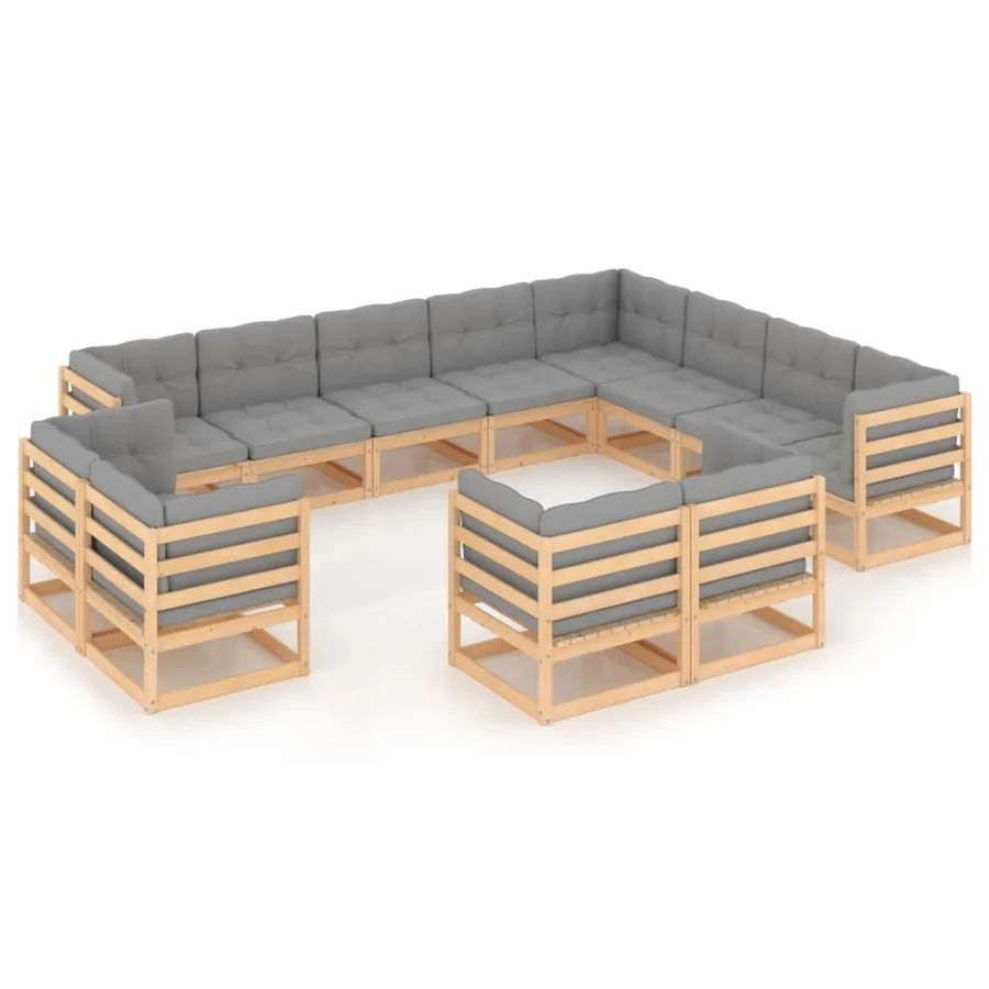 Salon de jardin 12 pcs avec coussins Bois de pin massif - 2
