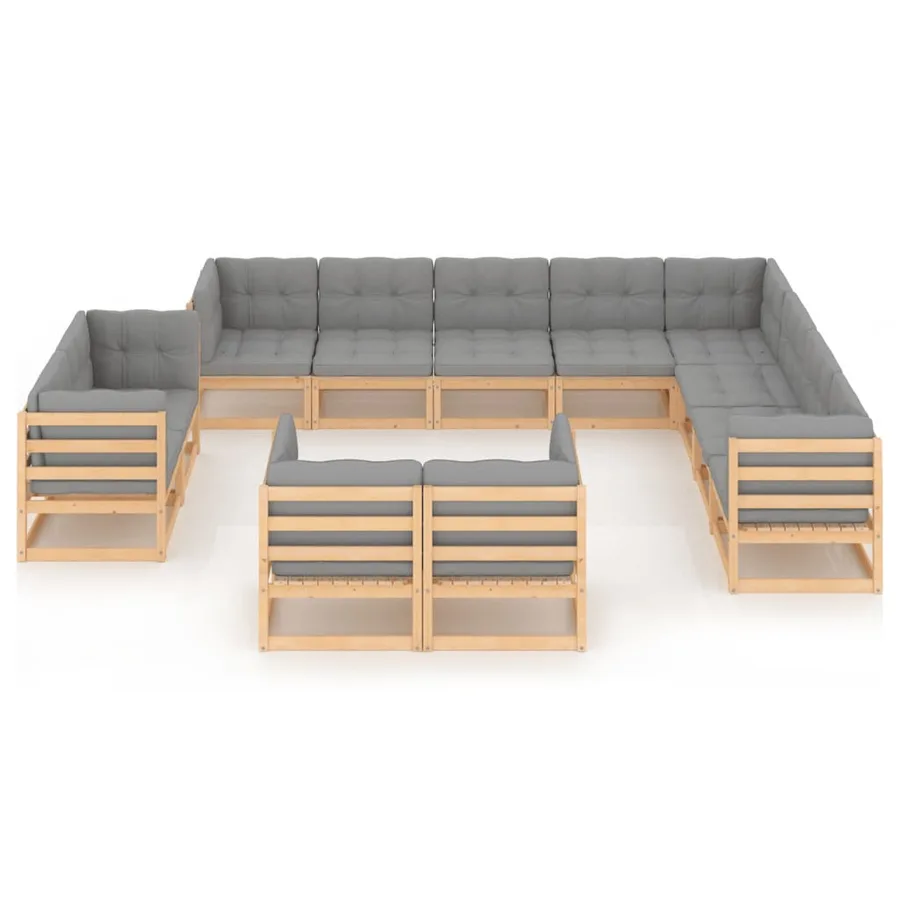 Salon de jardin 12 pcs avec coussins Bois de pin massif - 3