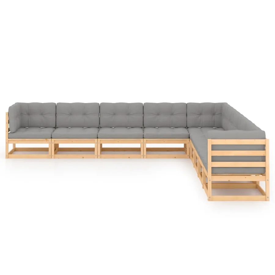 Salon de jardin 9 pcs avec coussins Bois de pin massif - 2