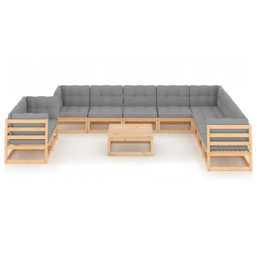 Salon de jardin 11 pcs avec coussins Bois de pin massif - 2