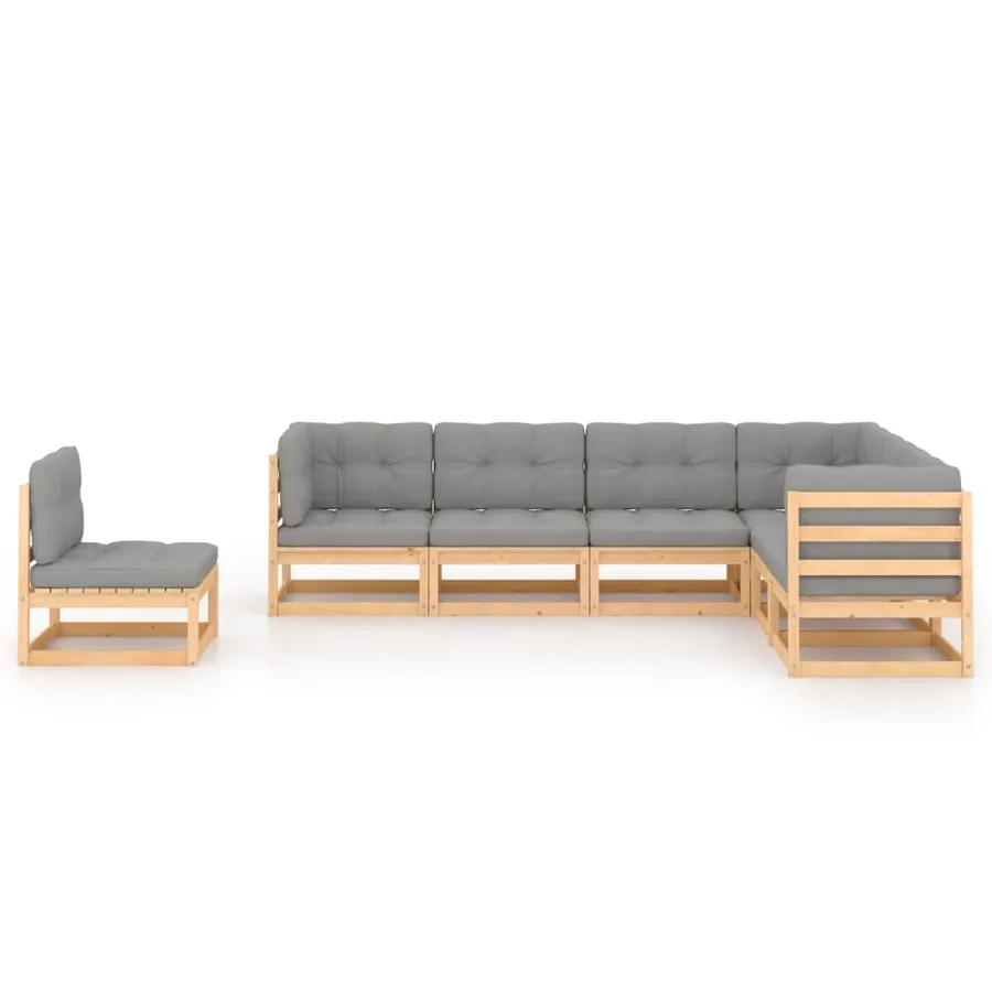 Salon de jardin 7 pcs avec coussins Bois de pin massif - 2