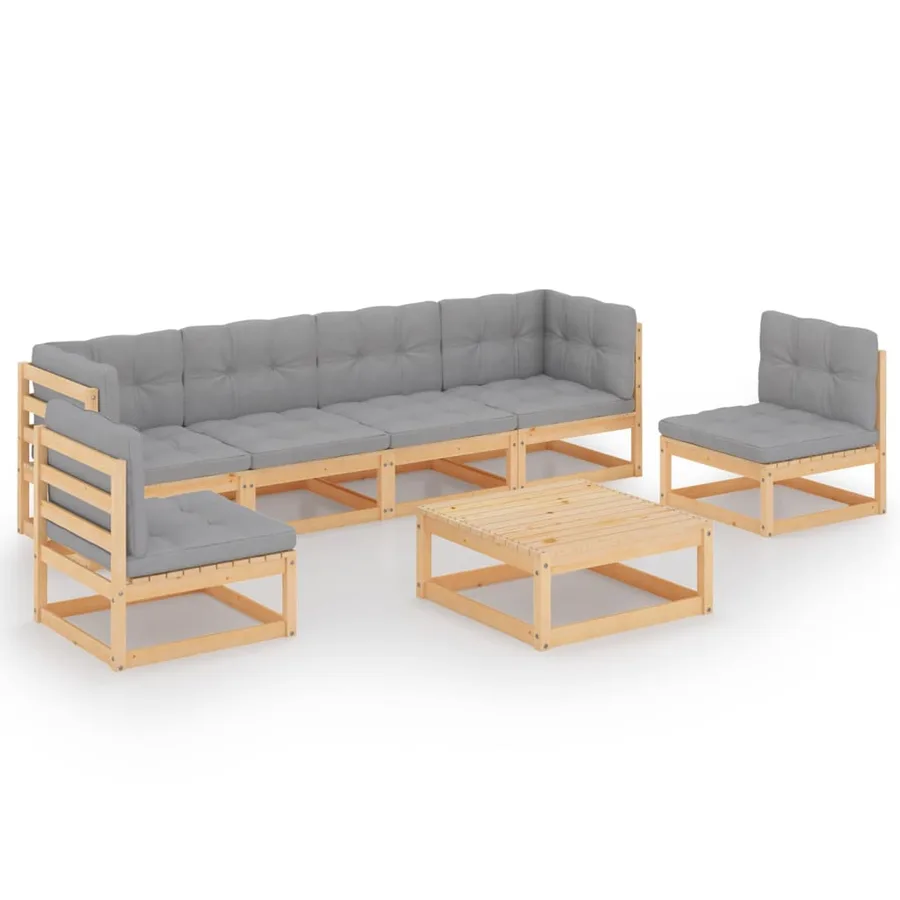 Salon de jardin 7 pcs avec coussins Bois de pin massif - 2
