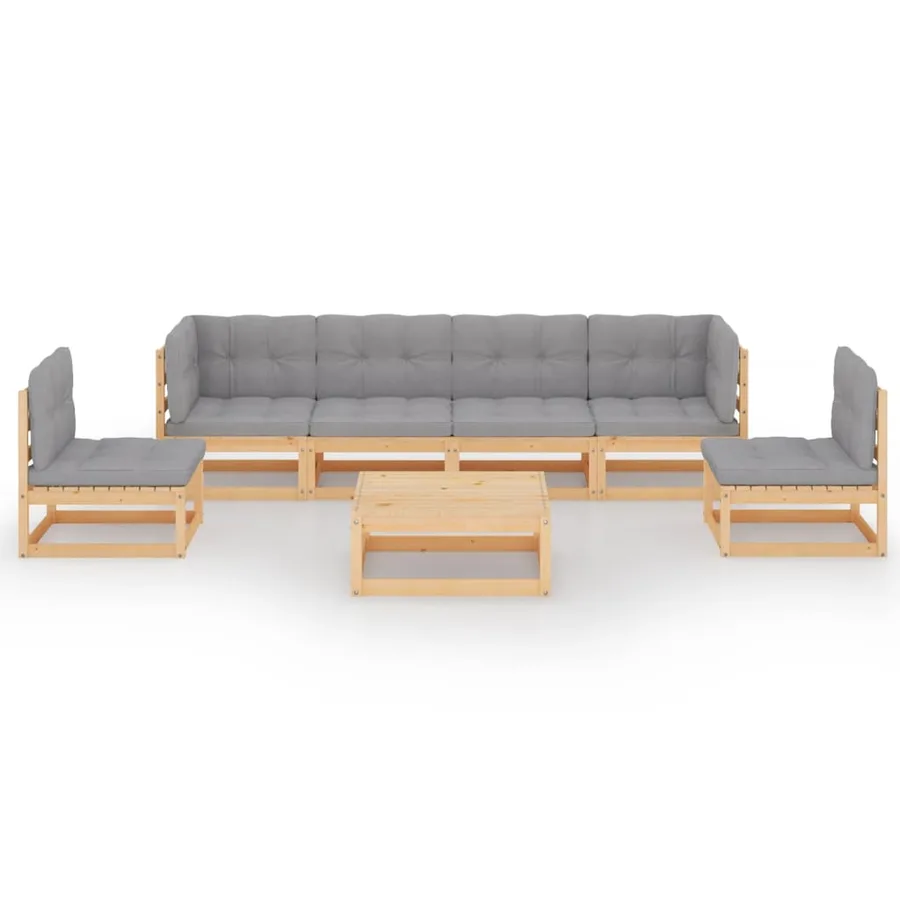 Salon de jardin 7 pcs avec coussins Bois de pin massif - 3