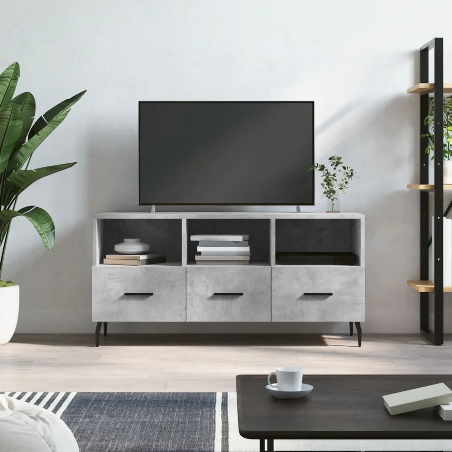 Meuble TV gris béton 102x36x50 cm bois d'ingénierie