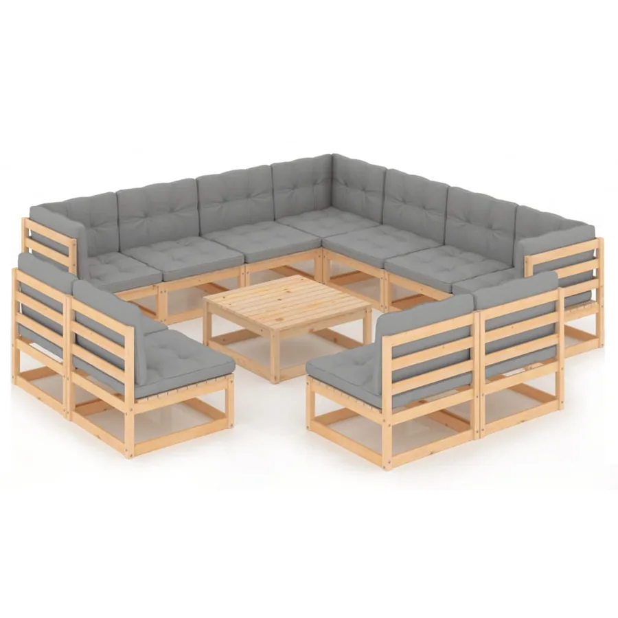 Salon de jardin 12 pcs avec coussins Bois de pin massif