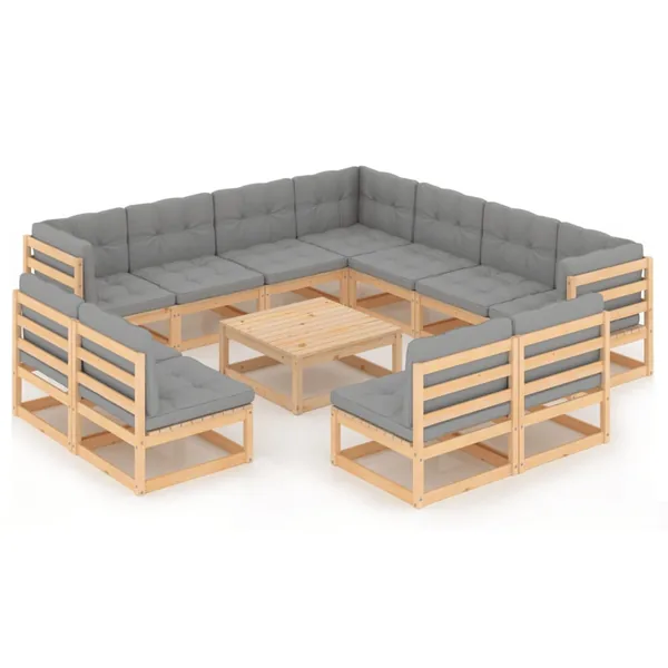 Salon de jardin 12 pcs avec coussins Bois de pin massif