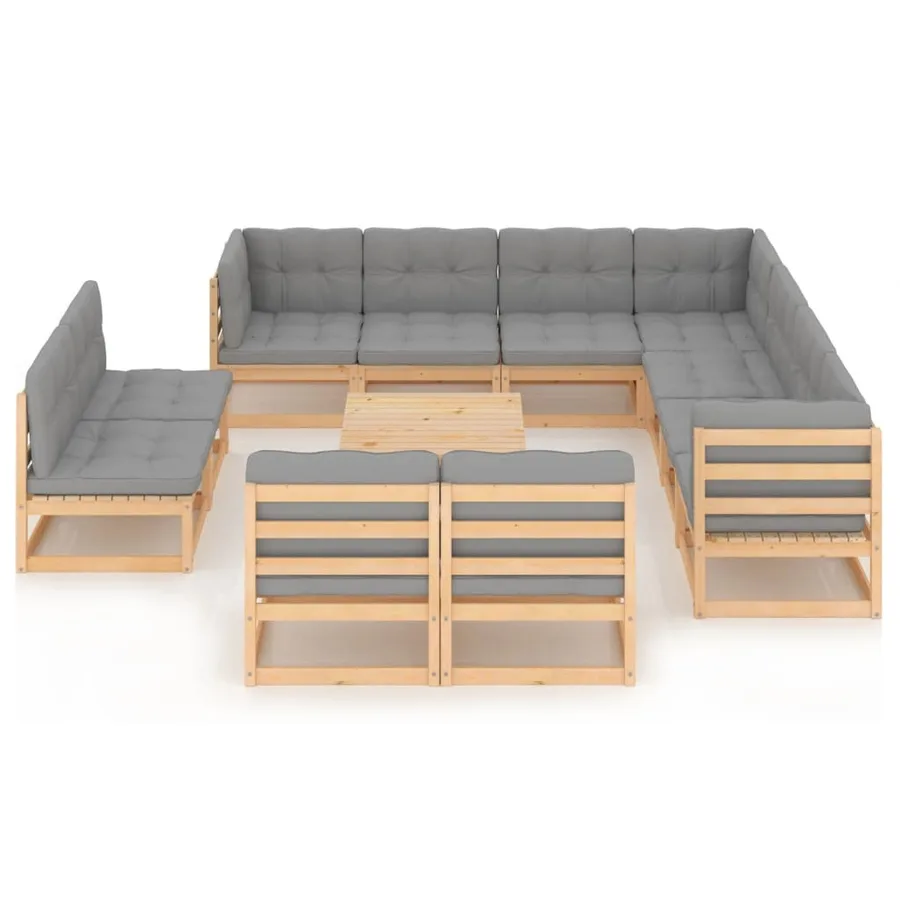 Salon de jardin 12 pcs avec coussins Bois de pin massif - 2
