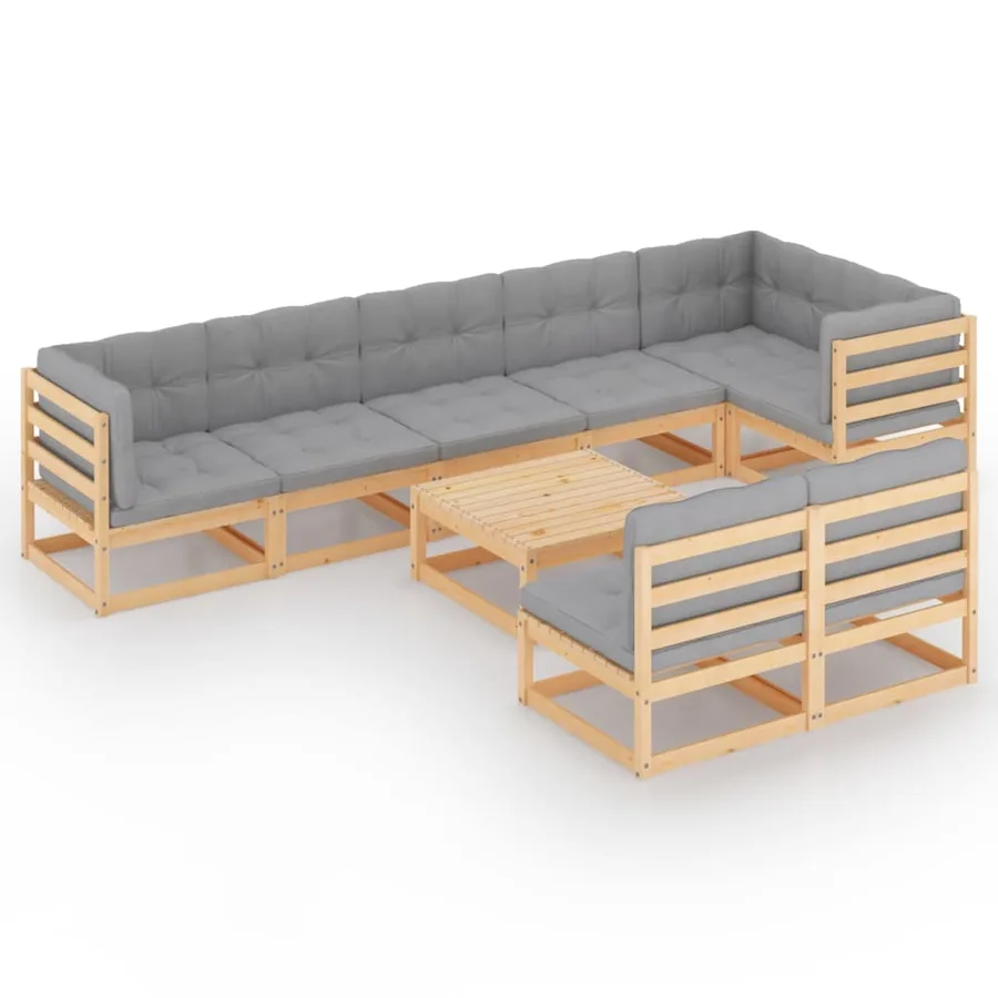 Salon de jardin 9 pcs avec coussins Bois de pin massif - 2