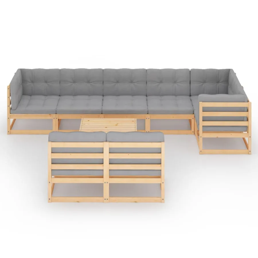 Salon de jardin 9 pcs avec coussins Bois de pin massif - 3