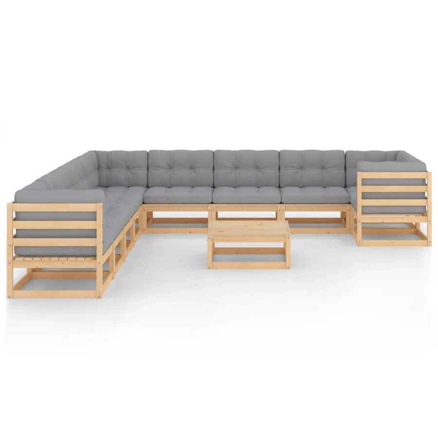 Salon de jardin 11 pcs avec coussins Bois de pin massif - 2