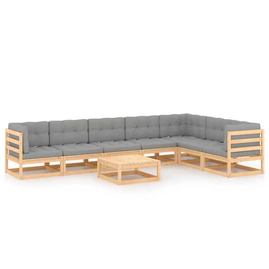 Salon de jardin 8 pcs avec coussins Bois de pin massif - 2
