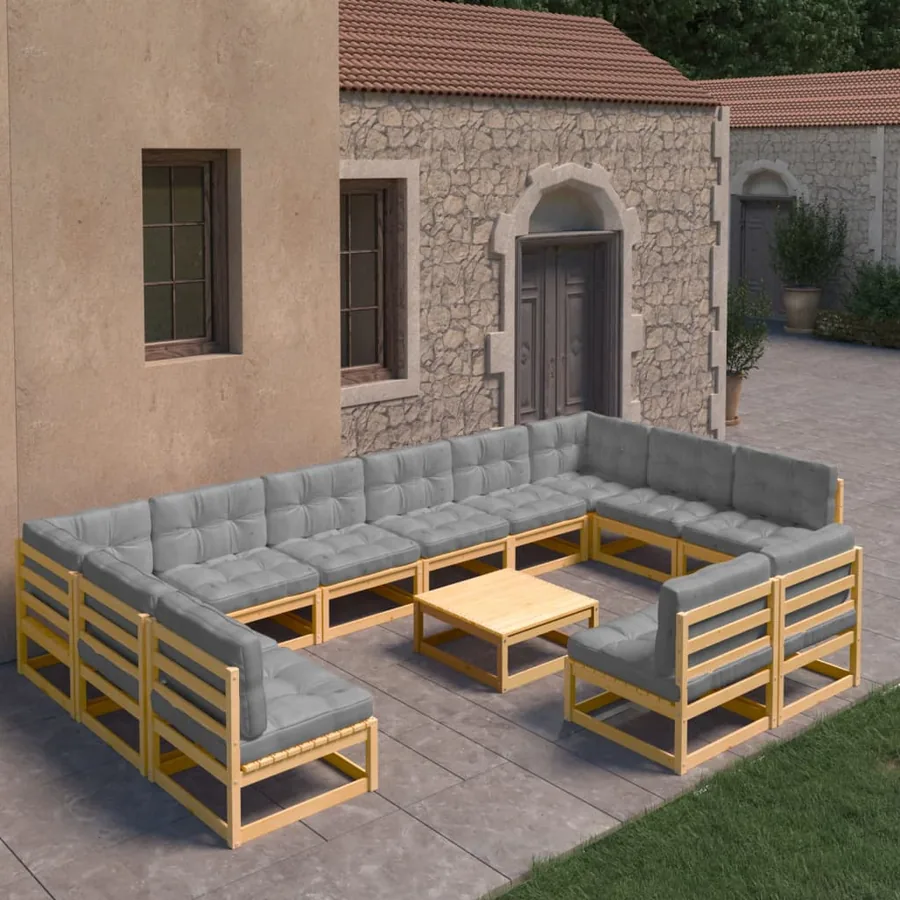 Salon de jardin 13 pcs avec coussins Bois de pin massif