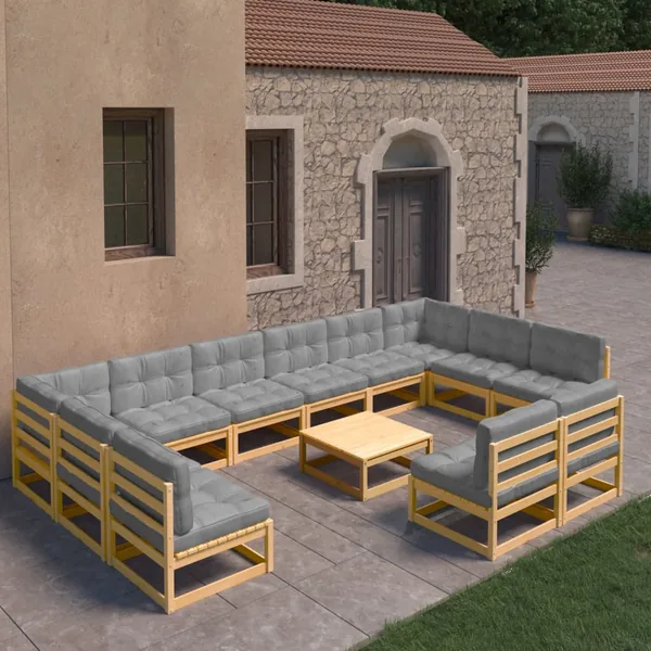 Salon de jardin 13 pcs avec coussins Bois de pin massif