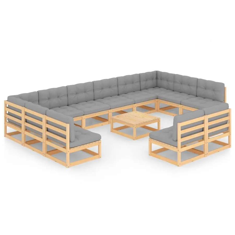 Salon de jardin 13 pcs avec coussins Bois de pin massif - 2