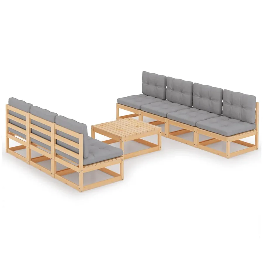 Salon de jardin 8 pcs avec coussins Bois de pin massif - 2