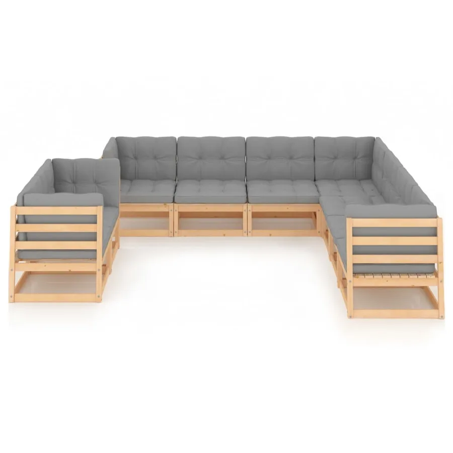 Salon de jardin 9 pcs avec coussins Bois de pin massif - 2