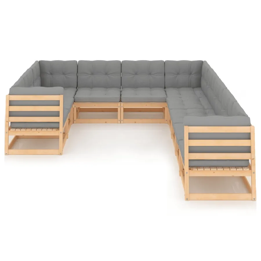 Salon de jardin 10 pcs avec coussins Bois de pin massif - 2