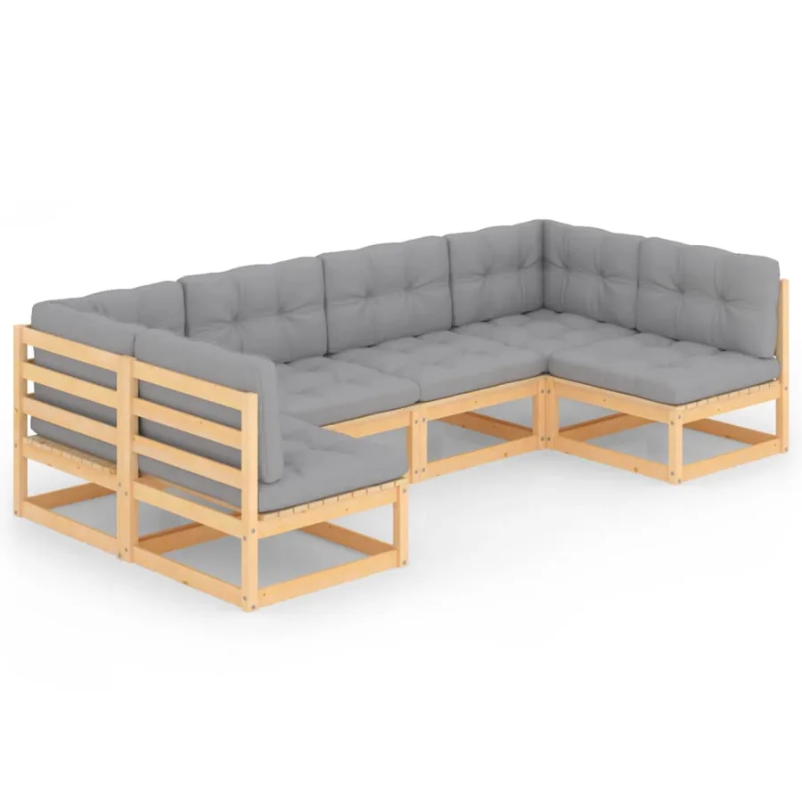 Salon de jardin 6 pcs avec coussins Bois de pin massif - 2