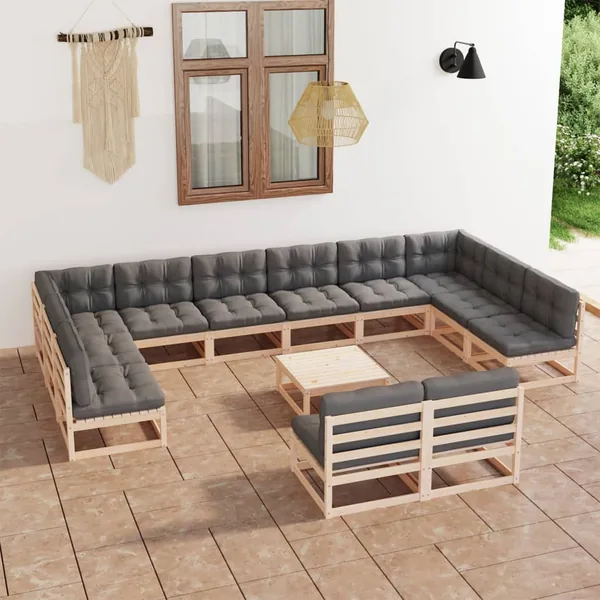 Salon de jardin 13 pcs avec coussins Bois de pin massif