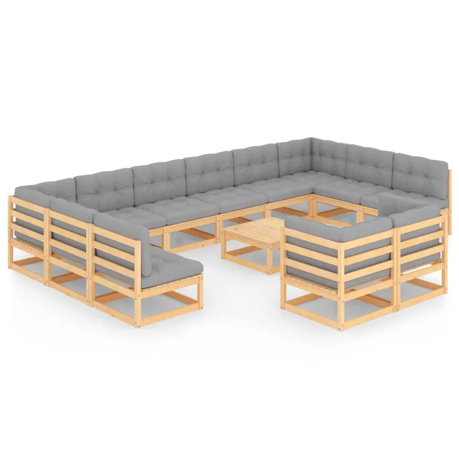 Salon de jardin 13 pcs avec coussins Bois de pin massif - 2