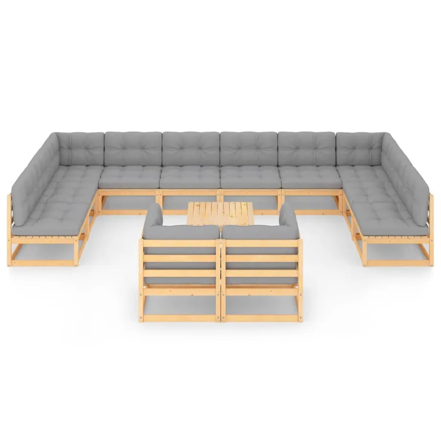 Salon de jardin 13 pcs avec coussins Bois de pin massif - 3