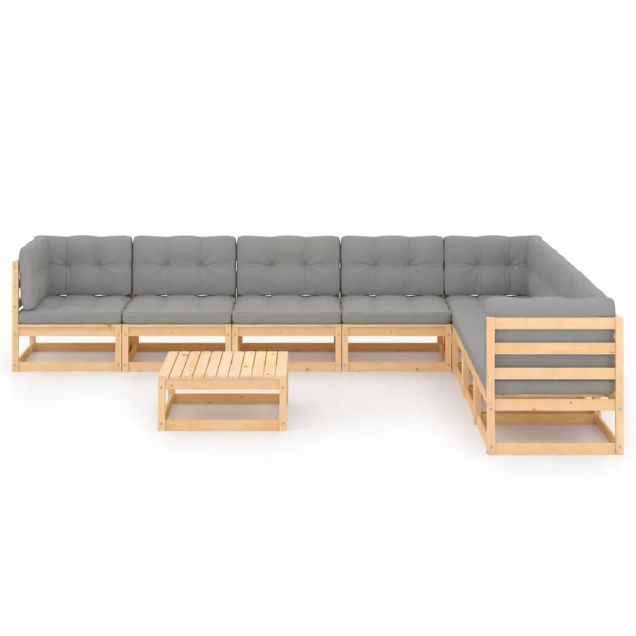 Salon de jardin 9 pcs avec coussins Bois de pin massif - 2