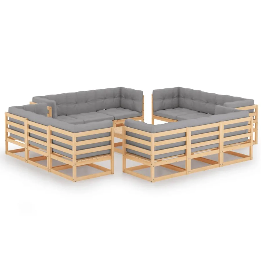 Salon de jardin 13 pcs avec coussins Bois de pin massif