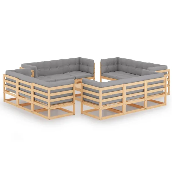Salon de jardin 13 pcs avec coussins Bois de pin massif