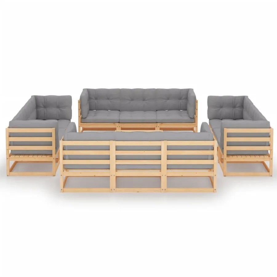 Salon de jardin 13 pcs avec coussins Bois de pin massif - 2