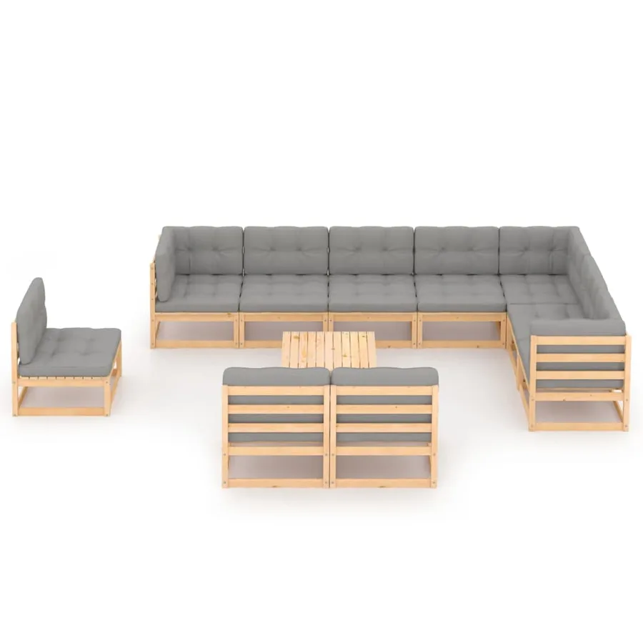 Salon de jardin 11 pcs avec coussins Bois de pin massif - 2