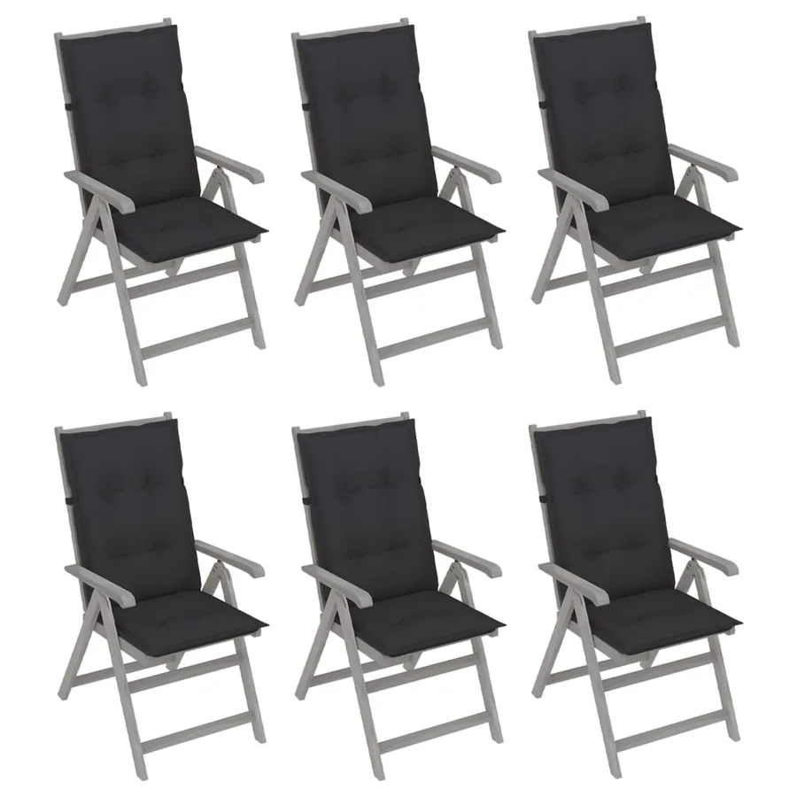 Chaises inclinables de jardin lot de 6 et coussins Bois acacia