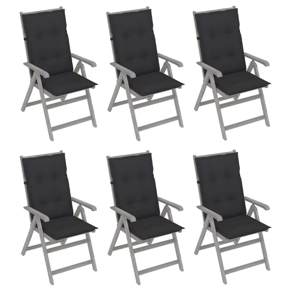 Chaises inclinables de jardin lot de 6 et coussins Bois acacia