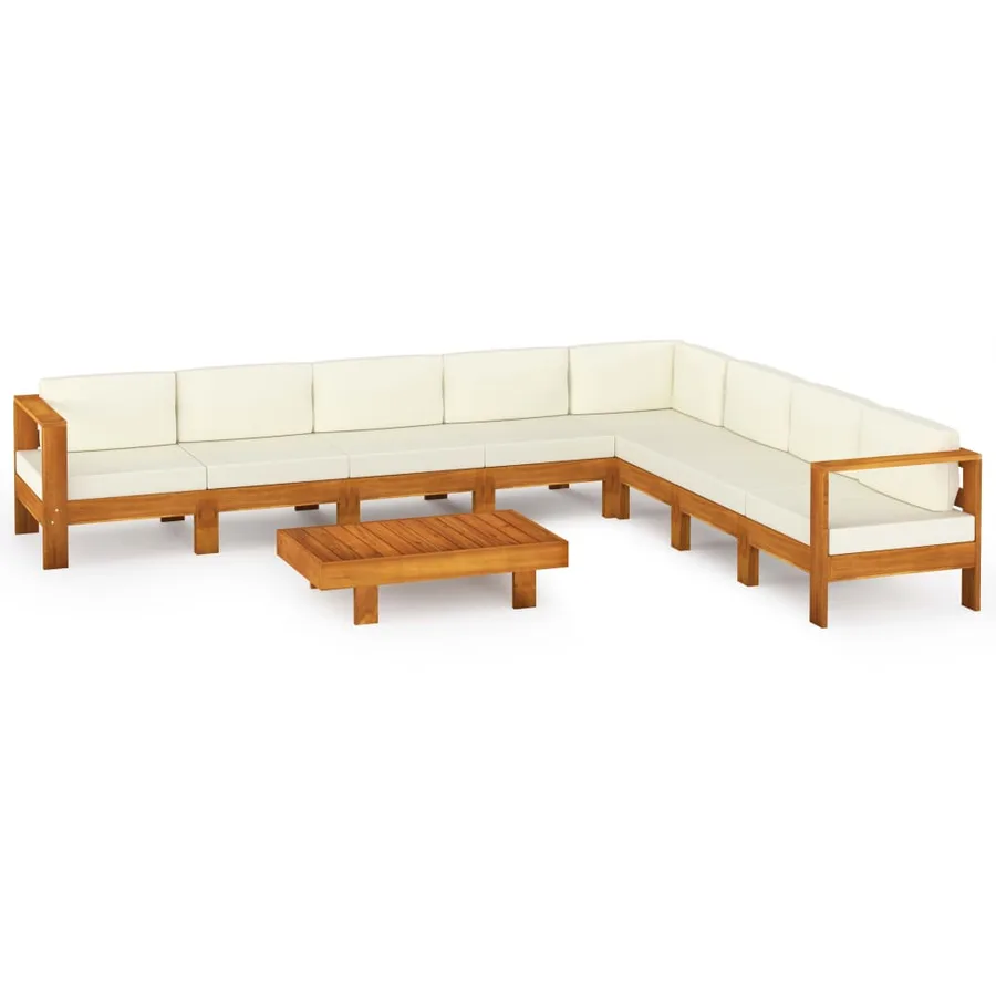 Salon de jardin 9 pièces avec coussins 100 x 60 cm Bois d'acacia - 2