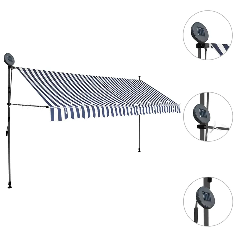 Auvent manuel rétractable avec LED 350 cm Bleu et blanc - 3
