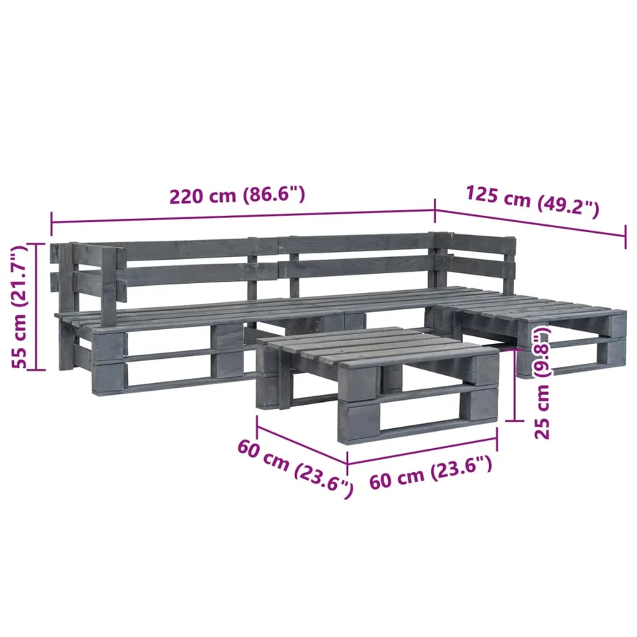 Salon de jardin palette 4 pcs Bois Gris - 3