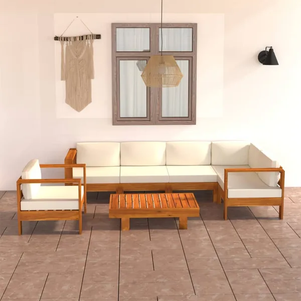 Salon de jardin 7 pièces avec coussins 100 x 60 cm Bois d'acacia