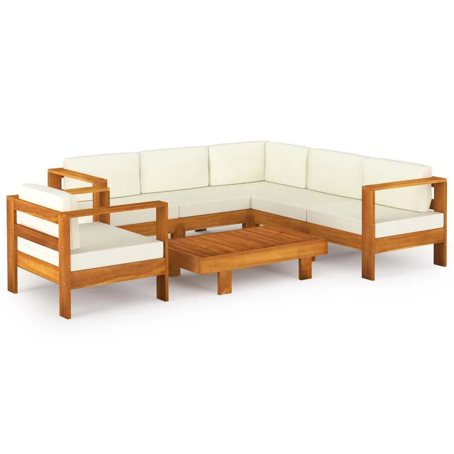 Salon de jardin 7 pièces avec coussins 100 x 60 cm Bois d'acacia - 2