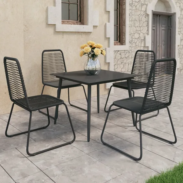 Ensemble à manger de jardin 5 pcs PVC résine tressée noir