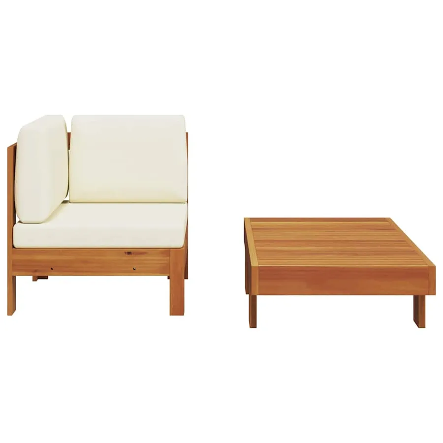 Salon de jardin 2 pcs avec coussins blanc crème Bois d'acacia - 4