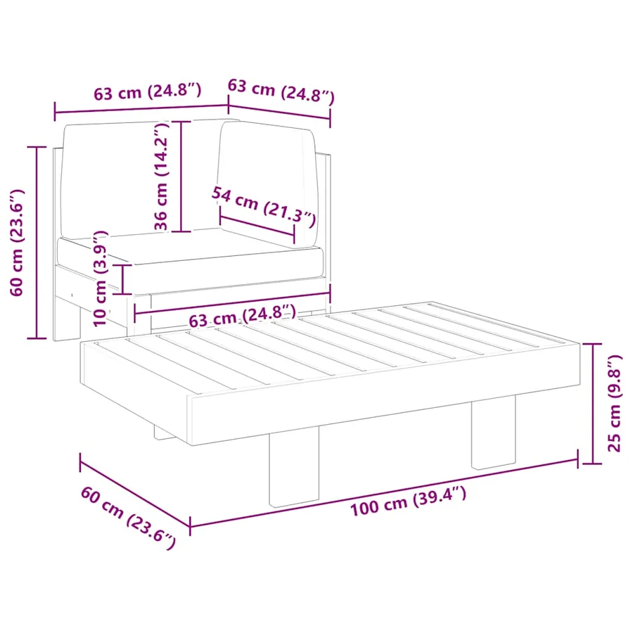 Salon de jardin 2 pcs avec coussins blanc crème Bois d'acacia - 6