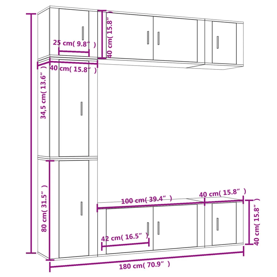 Ensemble de meubles TV 7 pcs Blanc Bois d'ingénierie - 8