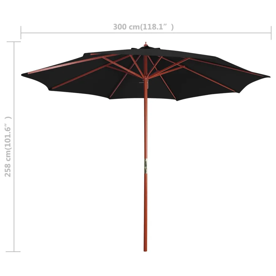 Parasol avec mât en bois 300x258 cm Noir - 6