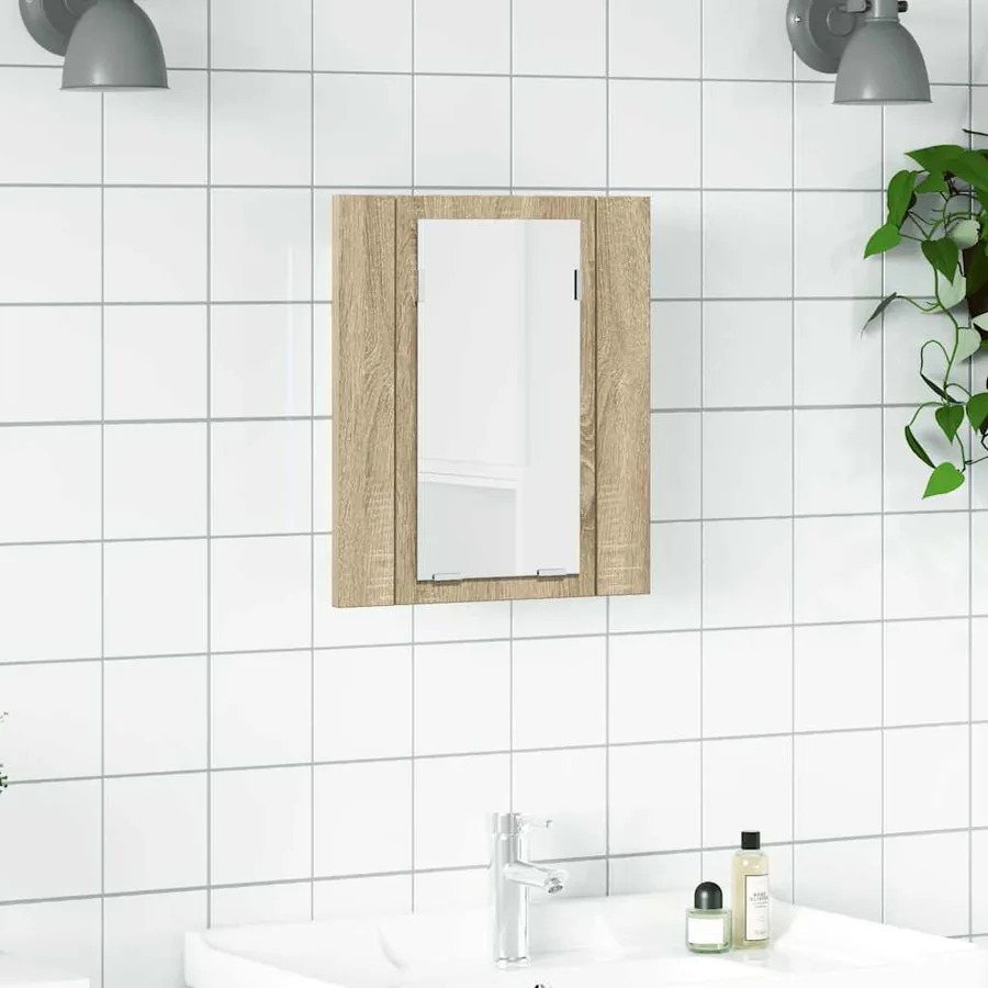 Armoire à miroir LED de bain Chêne sonoma 40x12x45 cm Acrylique